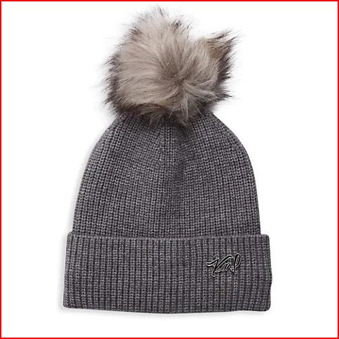 Жіноча шапка Karl Lagerfeld Paris Ribbed Faux Fur Pom-Pom Beanie ОРИГІНАЛ сіра