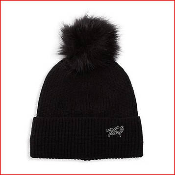 Жіноча шапка Karl Lagerfeld Paris Ribbed Faux Fur Pom-Pom Beanie ОРИГІНАЛ чорна