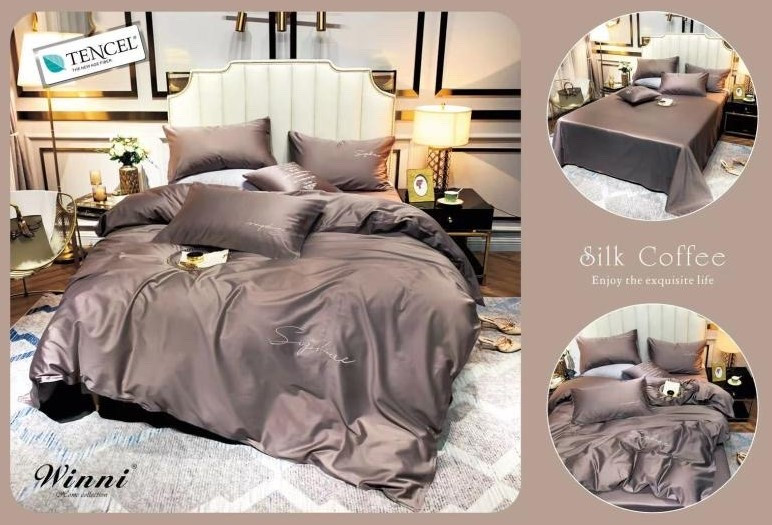 Євро комплект постільної білизни із сатину високої якості Колір Кавовий, фото 1