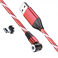 USB — Lightning кабель магнітний зі струменястою підсвіткою 2.4 А 540° 1 м з конектором — червоний