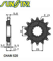 Звезда переднего привода мотоцикла SUNSTAR, AFAM, SUNF3A2-15M,