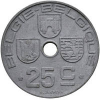 25 сантимів. 1946 рік, Бельгія. (Belgie-Belgique)