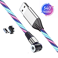 USB — Lightning кабель магнітний зі струменястою підсвіткою 2.4 А 540° 1 м з конектором — різнобарвний