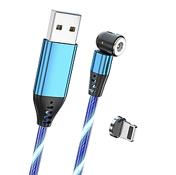 USB — Lightning кабель магнітний зі струменястою підсвіткою 2.4 А 540° 1 м з конектором — синій