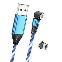 USB — Lightning кабель магнітний зі струменястою підсвіткою 2.4 А 540° 1 м з конектором — синій