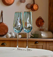 Набор бокалов для шампанского "Голубой бриллиант" 350 мл 4 шт XD01