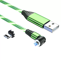 USB — Lightning кабель магнітний зі струменястою підсвіткою 2.4 А 540° 1 м з конектором — зелений