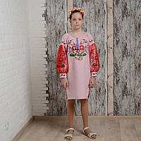 Вышиванка детская с длинным рукавом - реглан, вышивка - авторская, гладь, Оникс, цвет - розовый.