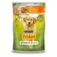 Влажный корм Purina Friskies для собак, кусочки в подливке с курицей и морковкой, 100 г