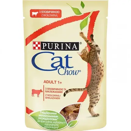 Вологий корм Purina Cat Chow Adult для кішок, з яловичиною і баклажанами, 85 г, фото 2