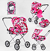 Регульована коляска для ляльок з алюмінієвим корпусом, регульованим капюшоном і знімною люлькою 3 види, фото 2