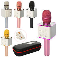 Микрофон Q7 (10шт) аккум, 25см, USB, Bluetooth, микс цветов, в футляре, 28-11,5-7см