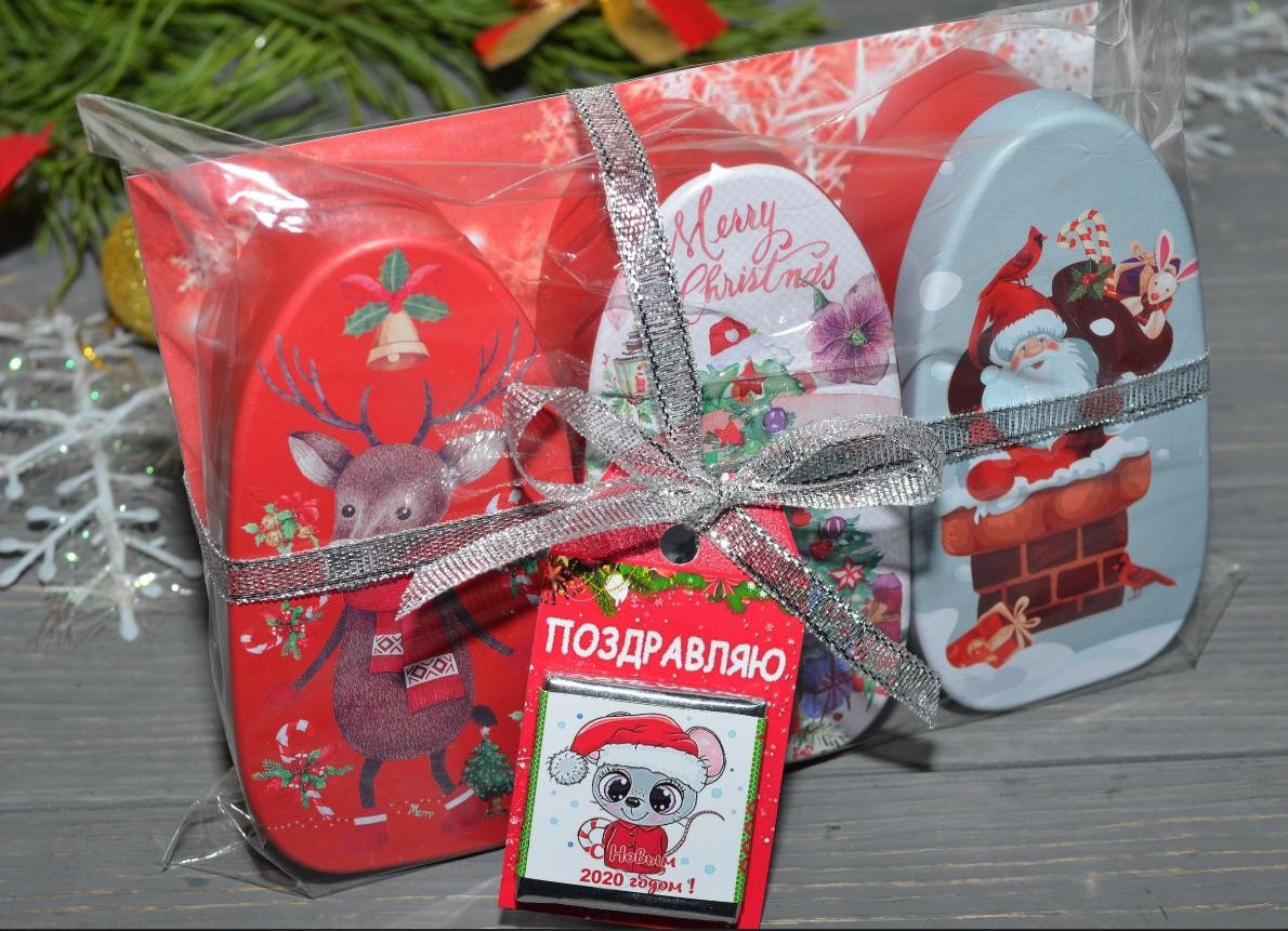 Подарунковий новорічний набір (чай, кава, солодощі) 320 грамів, фото 1