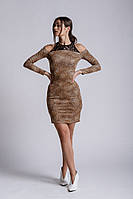 Трикотажна сукня руда з леопардовим малюнком та мереживною кокеткою