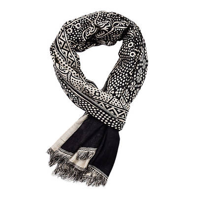 Чоловічий шарф чорно-бежевий із східним візерунком із віскози 195*65 см