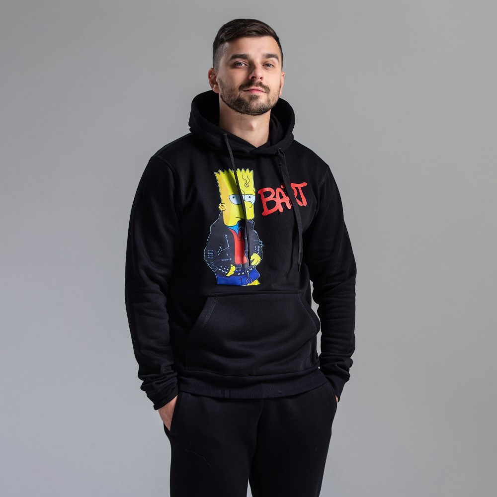 Чорне тепле худі на флісі з принтом Барт Сімпсон