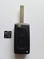 Корпус выкидного ключа Peugeot 407 4007 607 Galakeys Black 3 кнопки батарейка на плате лезвие HU83 (01-05)