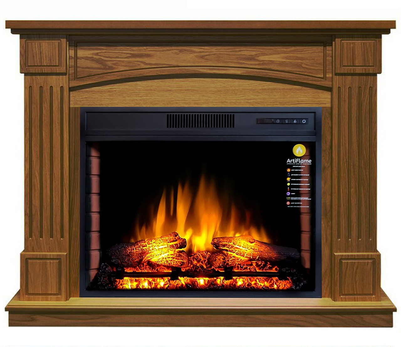 Класичний каминокомплект ArtiFlame BOSTON AF28S Античний дуб ефект полум'я зі звуком і обігрівом