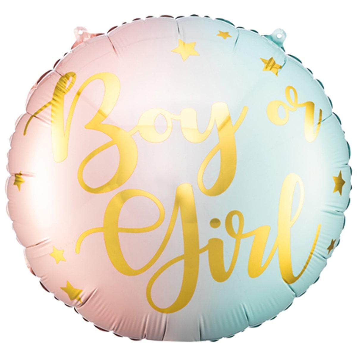 Фольгована кулька круг "Boy or Girl" рожево-блакитна PartyDeco 18"(45см) 1шт.
