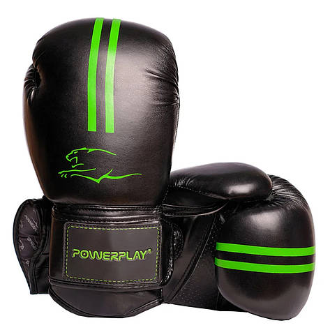Боксерські рукавиці PowerPlay 3016 Contender Чорно-Зелені 14 унцій, фото 1