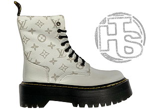 Жіночі черевики Dr. Martens Jadon x Louis Vuitton White (с мехом) ALL05105
