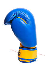 Боксерські рукавиці PowerPlay 3004 JR Classic Синьо-Жовті 8 унцій, фото 2