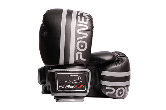 Боксерські рукавиці PowerPlay 3010 Чорно-Сірі 12 унцій, фото 1