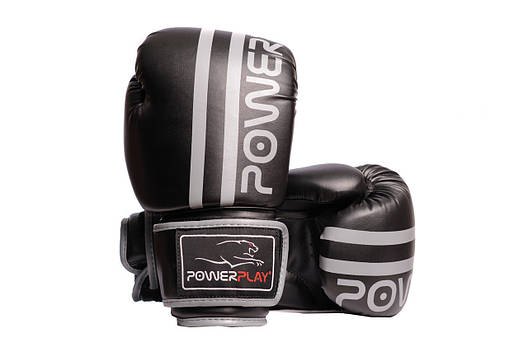 Боксерські рукавиці PowerPlay 3010 Чорно-Сірі 14 унцій, фото 1