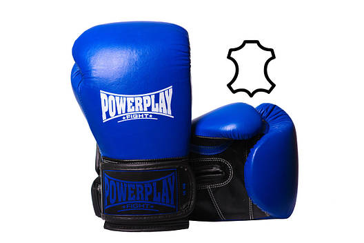 Боксерські рукавиці PowerPlay 3015 Сині (натуральна шкіра) 12 унцій, фото 1