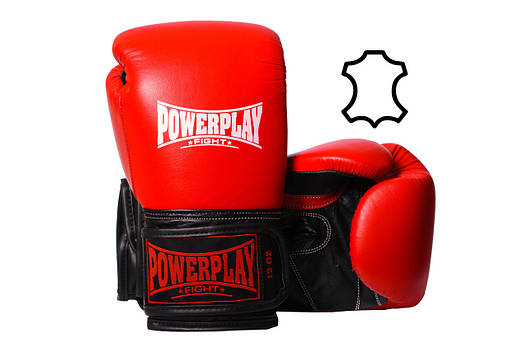Боксерські рукавиці PowerPlay 3015 Червоні (натуральна шкіра) 14 унцій, фото 1