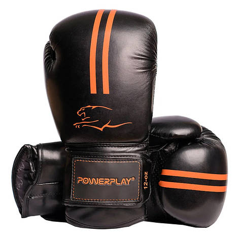 Боксерські рукавиці PowerPlay 3016 Contender Чорно-Оранжеві 12 унцій, фото 1
