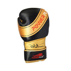Боксерські рукавиці PowerPlay 3023 Чорно-Золоті (натуральна шкіра) 12 унцій, фото 3