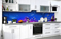 60х250 см, Фартук пвх для кухни, 3D фартук, самоклеющаяся пленка для кухни, самоклейка цветная Подводный мир
