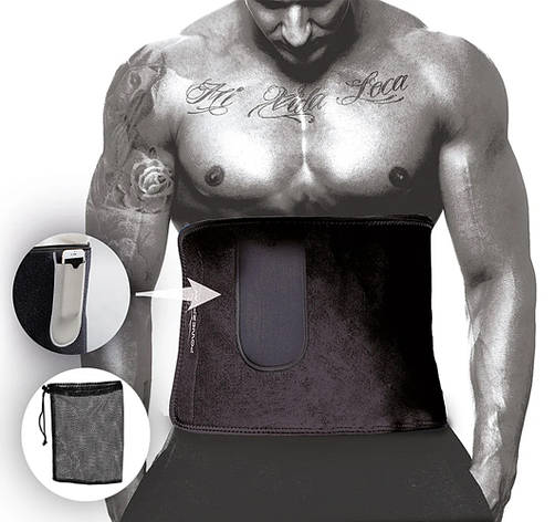 Пояс для схуднення PowerPlay 4301 (100*30 см) + кишеня для смартфона Чорний, фото 2