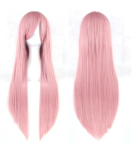 Перука рожева пряма з чубчиком для карнавалу, вечірки, фотосесії 80 см