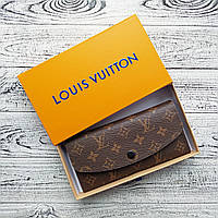 Стильний жіночий гаманець Louis Vuitton коричневий з екошкіри, з чорною підкладкою і чорною кнопкою