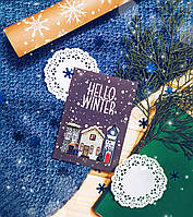 Зимняя открытка Hello Winter со снежными домиками