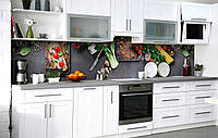 60х250 см, Фартук пвх для кухни, 3D фартук, самоклеющаяся пленка для кухни, самоклейка цветная Зелень и томаты