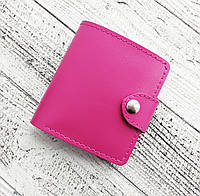 Розовый женский кожаный кошелек, женский маленький розовый кошелек из натуральной кожи на кнопке