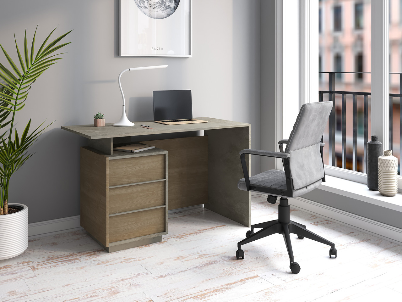 Стол Компьютерный "Yaris" 1200х600х750 Мм (Бетонный Камень \ Дуб Сонома ...