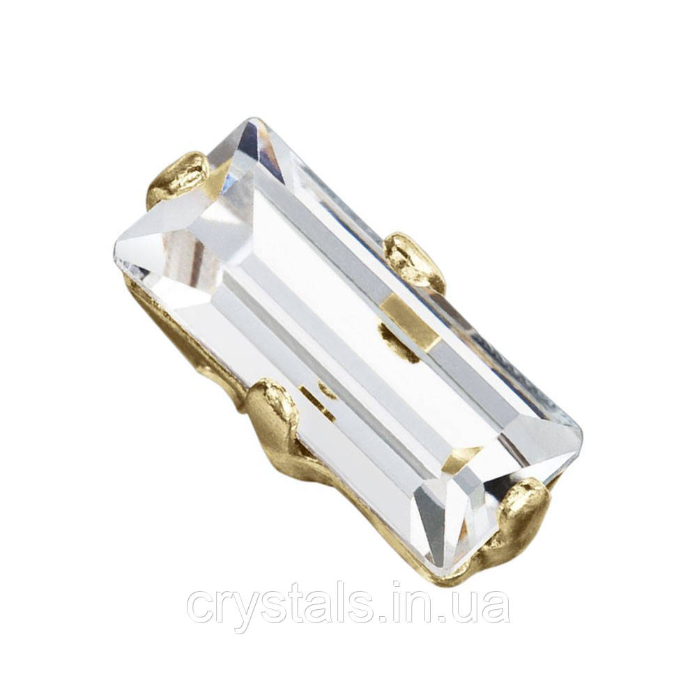 Багети Maxima в цапах Preciosa (Чехія) 7x3 мм Crystal/золото
