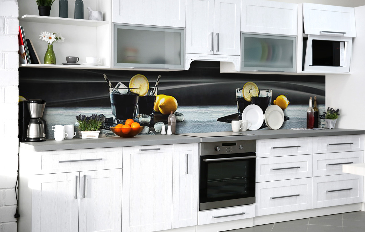 60х250 см Кухонний фартух плівка, вінілові наклейки для кухні, інтер'єрні наліпки на стіну Кола з льодом 60х250 см вінілова 3Д, фото 1