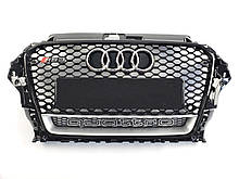 Решітка радіатора Audi A3 2013-2016год Чорна Рамка QUATTRO Сірий в стилі RS)