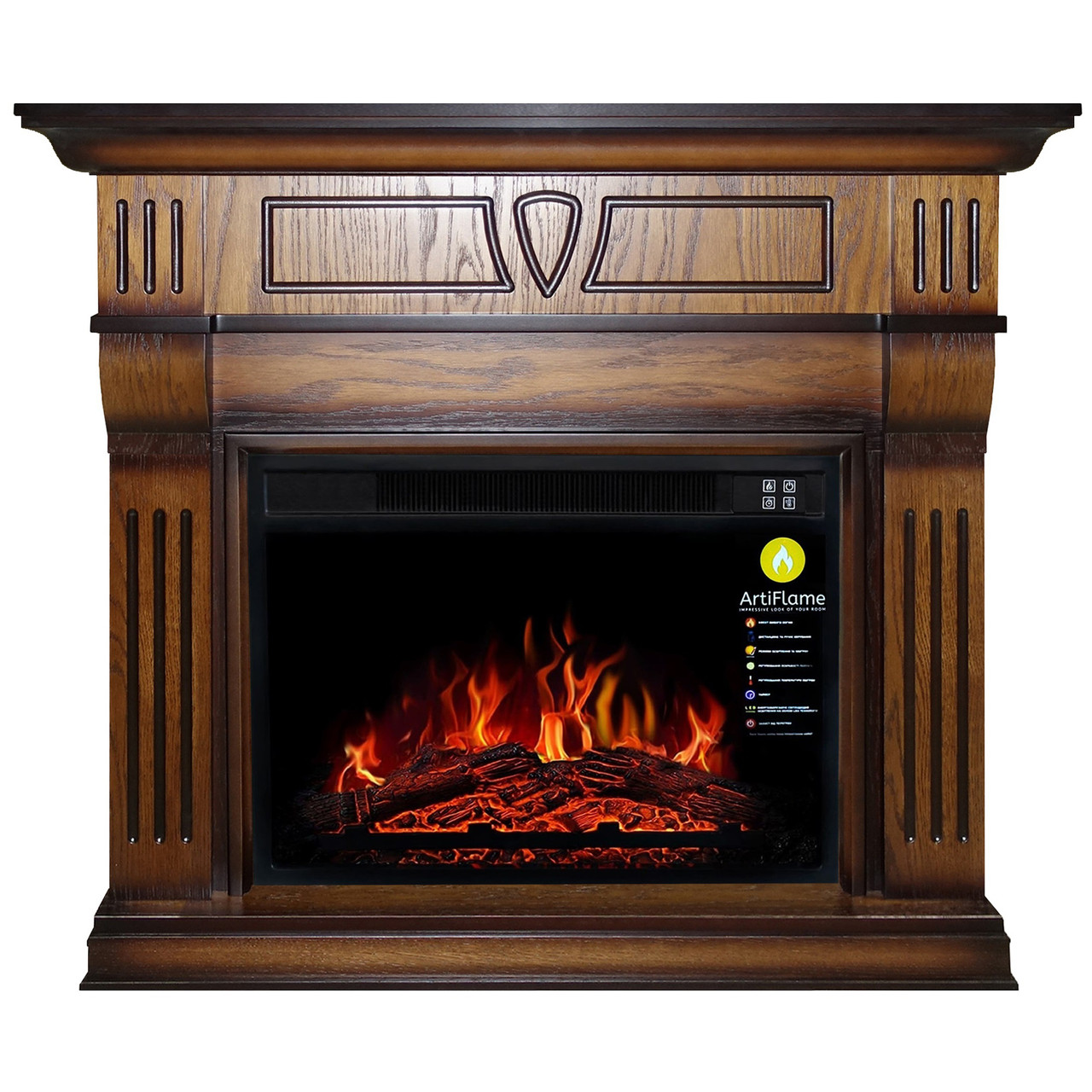 Класичний каминокомплект ArtiFlame BEETHOVEN AF23 Античний дуб з ефектом живого вогню з обігрівом