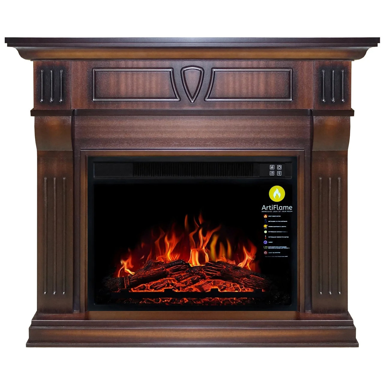 Каминокомплект ArtiFlame BEETHOVEN AF23 Махагон коричневий антик з ефектом живого вогню з обігрівом