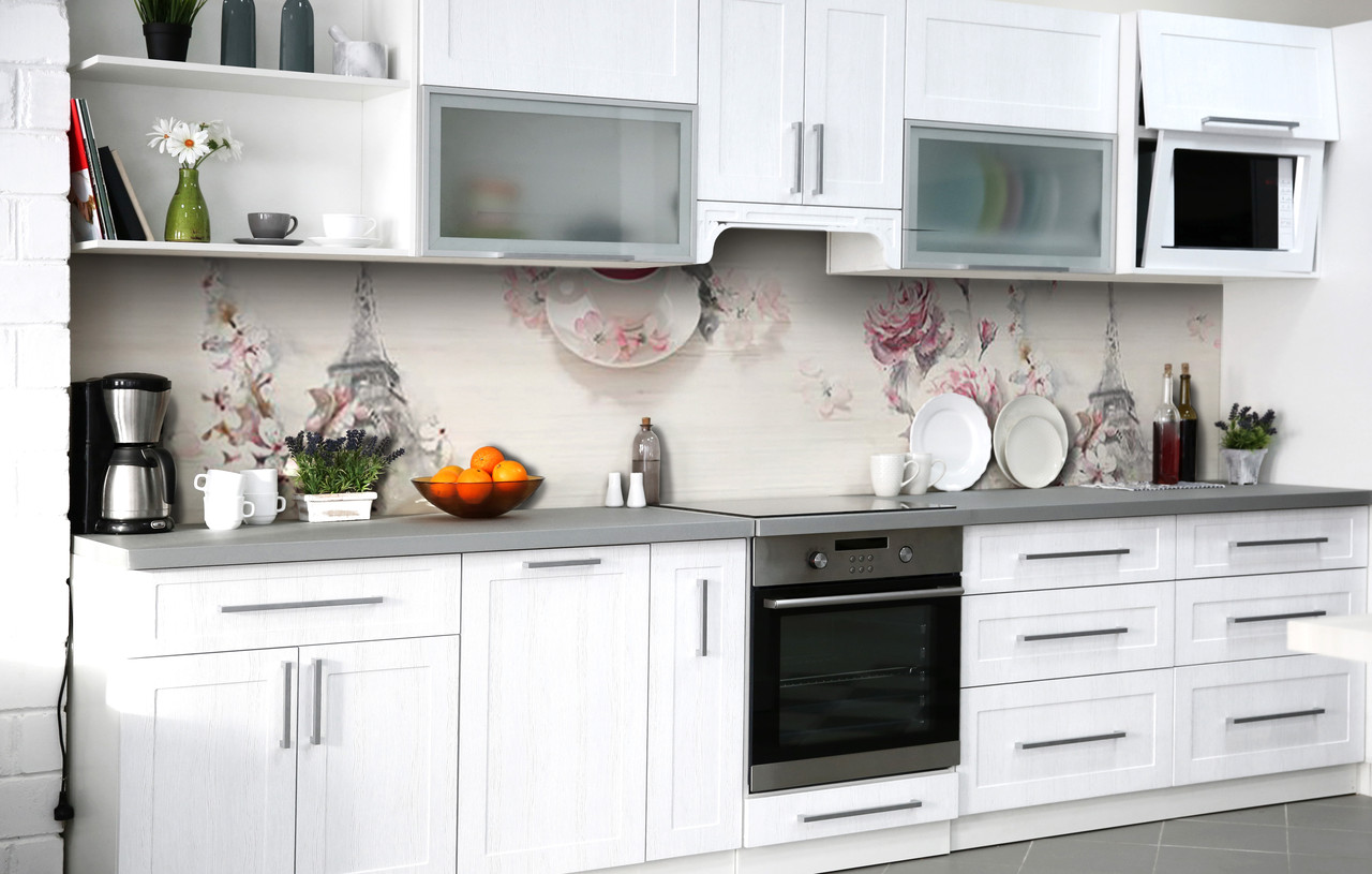 60х250 см Кухонний фартух самоклейка, пвх плівка для кухонного фартуха, самоклейка на кухню на стіну Чай в Парижі 60х250 см