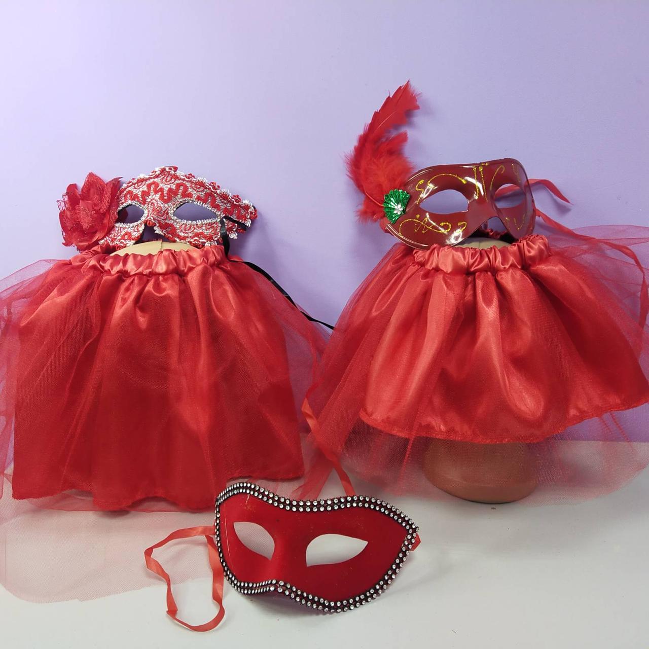 Костюм маскарадний новорічний 1-8 років спідниця фатинова та маска червоний колір 1 шт