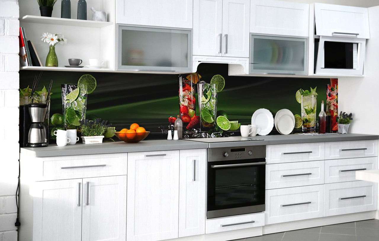60х250 см Кухонний фартух самоклейка, пвх плівка для кухонного фартуха, самоклейка на кухню на стіну Коктейлі тропіків 60х250 см