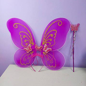 Крила карнавальні метелики феї з чарівною паличкою та обручем малиновий