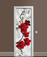 65х200 см, Самоклеюча плівка на двері, прикольні наклейки на двері, декоративні наклейки для інтер'єру Червона орхідея шовк